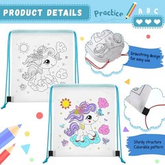 Dansydaisy 24 Set Drawstring Backpacks Bulk with 24 Stackable Crayons Colorable
