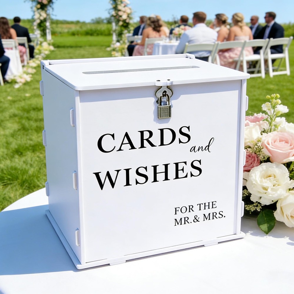 White Wedding Card with Slot & Lock, Elegant Wedding Card Boxes for Reception…