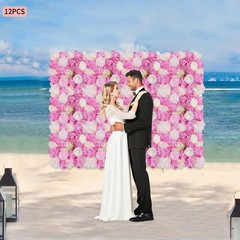 12PCS 15*15in Artificial 3D Flower Wall Panel Wedding Backdrop Wall Decor Pink