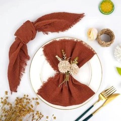 12.5″ Rustic Gauze Table Decor Placemat Napkin with Fringe