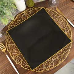 10 Square 10″ Concave Plastic Salad Dinner Plates Gold Rim Party Home