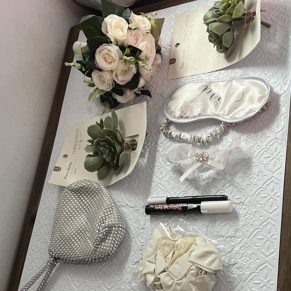 Threshold Artificial Silk White Rose & Echeveria Greenery Wedding Bouquet