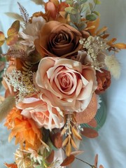 Rustic Orange Bridal Cascade Bouquet Artificial Silk Flowers