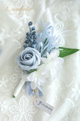 Set of 2 Dusty Blue Wedding Boutonniere for Men Artificial Flowers Wedding Gr…