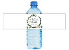 Elegant Wreath on White Watert Bottle Labels Wedding Anniversary Engagement