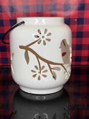 Vintage Pierced Ceramic Tealight Candle Holder Cutout Bird Branch Leaves Decor