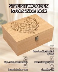 Wooden Memory Keepsake Box, Floral Heart Engraved 9.8″L x 7.8″W x 4.1″H Yellow
