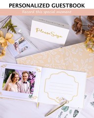 Wedding Guest Book Gold Foil Hardcover 9×7 Personalized Sign In Photo Album Set