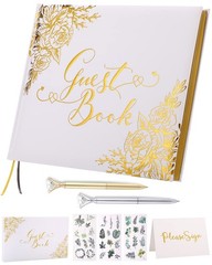 Wedding Guest Book Gold Foil Hardcover 9×7 Personalized Sign In Photo Album Set