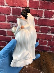 RARE Vintage 1950’s Porcelain WEDDING CAKE TOPPER BRIDE & GROOM Both In WHITE 7″