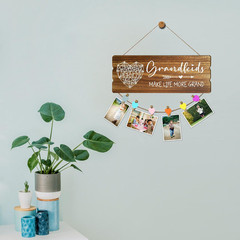 Wooden Picture Holder 6 Heart Clips 15.8×6 Inches Rustic Decor[1][2][3]