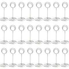 TecUnite 24 Pieces 3.35 Inch Table Number Holder Place Card Photo Silver