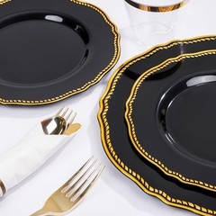 175pcs Black and gold Plastic Plates – Black and Gold 175 Pieces (25 Guests)
