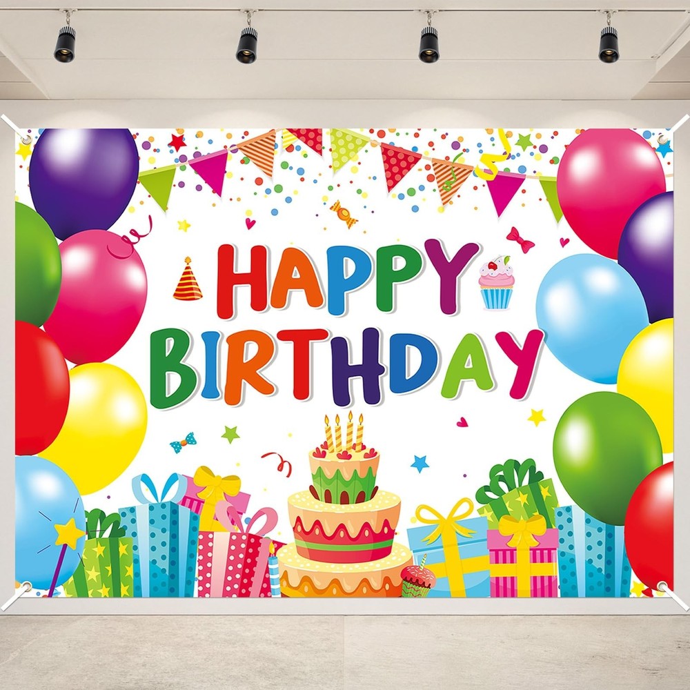 7 x 5 FT Happy Birthday Backdrop – Colorful Birthday Banner Wall Hanging, Fun…