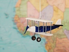 Hanging Airplane, Blue White Black, Nursery Decor, Decorative wooden airplane
