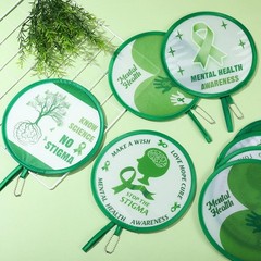 Marsui 12 Pcs Green Round Foldable Hand Fan Mental Health Awareness