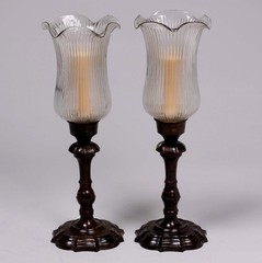 Candle Holder 5.5″D 16″Hi Set/2 Bronze Finish on Brass+Glass Shade FREE SHIPPING