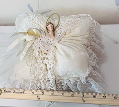Vtg Wedding Ring Bearer Pillow Victorian Bride Brocade Ivory Satin Lace Ribbons