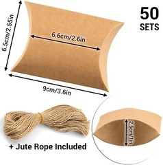 50Pcs Small Kraft Paper Pillow Gift Boxes w/ Twine for Jewelry Candy Party Favor