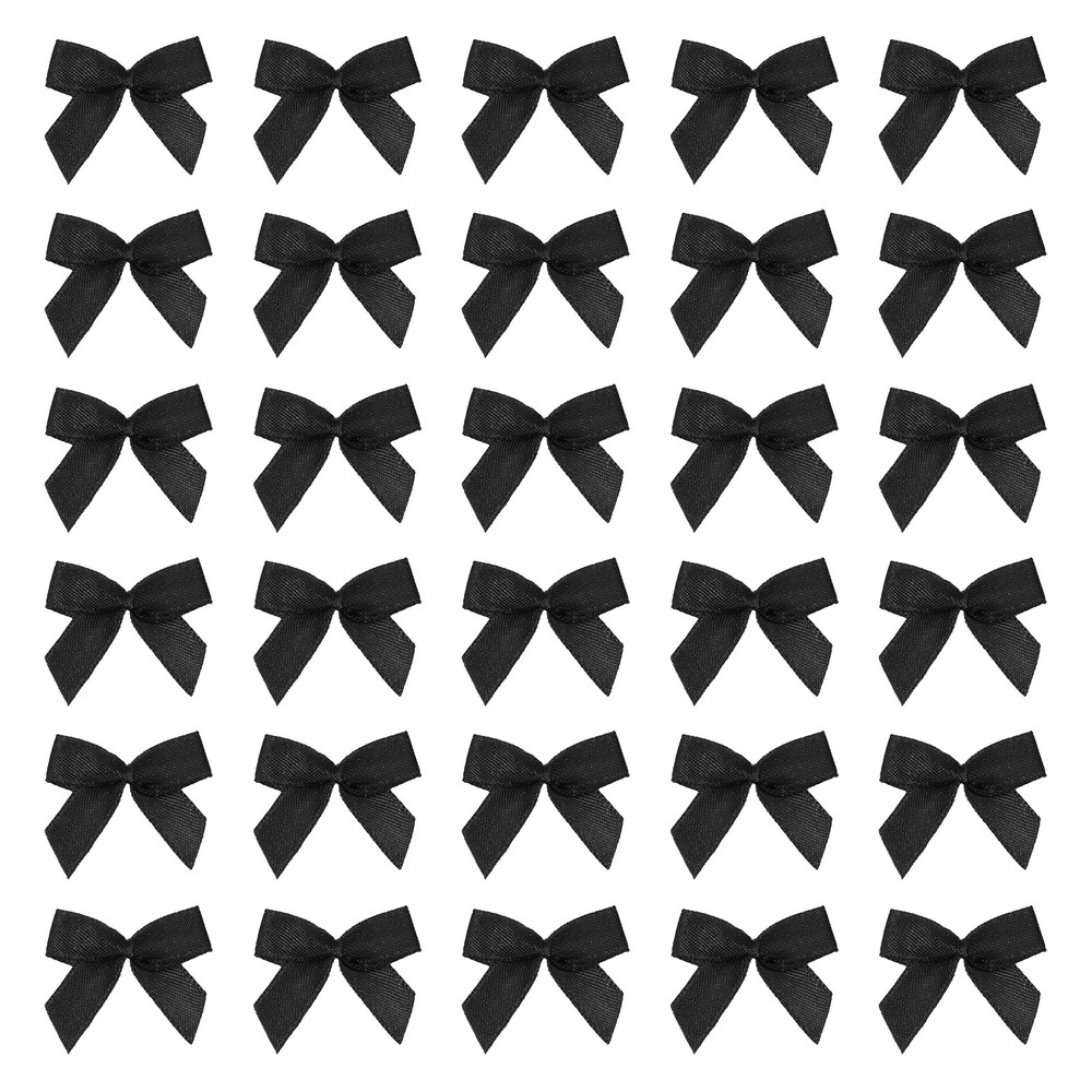 60 Pcs Mini Ribbon Bow 1.2″ Mini Fabric Satin Ribbon Flower Bows, Black