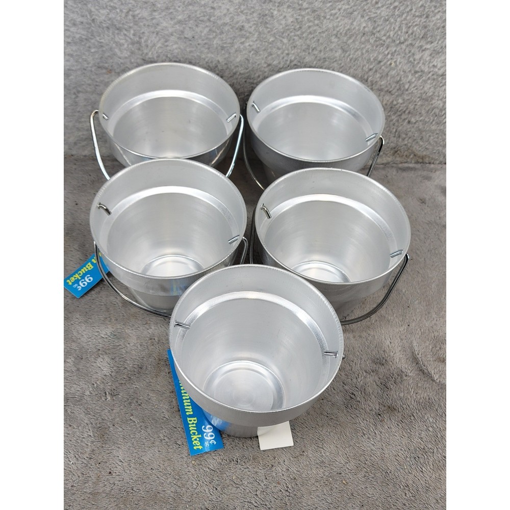 East West Dist Co 3 Inch Aluminum Buckets with Handles Set of 5 Silver 836247