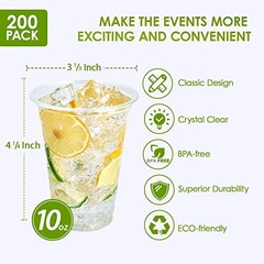 200 Pack 10 oz Clear Plastic Cups – PET Disposable Drinking 200 Cups