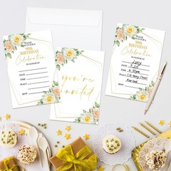 90th Floral Birthday Invitations with Envelopes, 4×6 inches, multicoloured