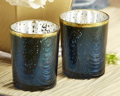 24+ Navy Blue, Gold Mercury Glass Tea Light Candle Holder Bridal Wedding Favor