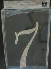 Monogram Cake Jewelry Rhinestone Silver ~7~ Cake Topper 3.5″ X 5” New Number 7