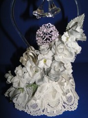 New Elegant blown glass heart, twin bells, 25th Wedding Anniversary Caketop #48