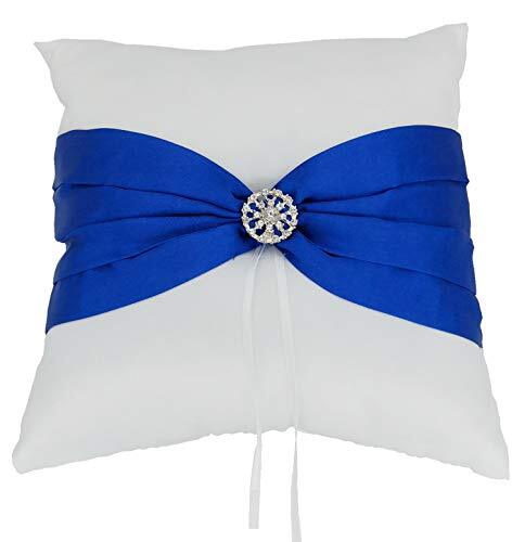 7.8″ Satin Artificial Diamond Decoration Wedding Ring Bearer Pillow () Blue