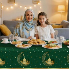Childom 3 Pack Ramadan Table Cloth,Ramadan 54 x 108 inches, Eid Mubarak-green