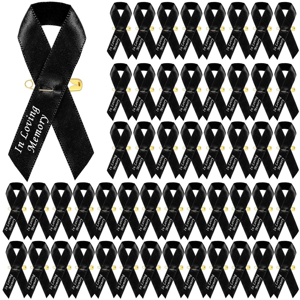 Ysleen 50 Pcs Memorial Day Black Funeral Ribbons Background and White