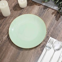 SAGE GREEN 10 Glossy 8″ Round Plastic Salad PLATES Gold Rim Party Events