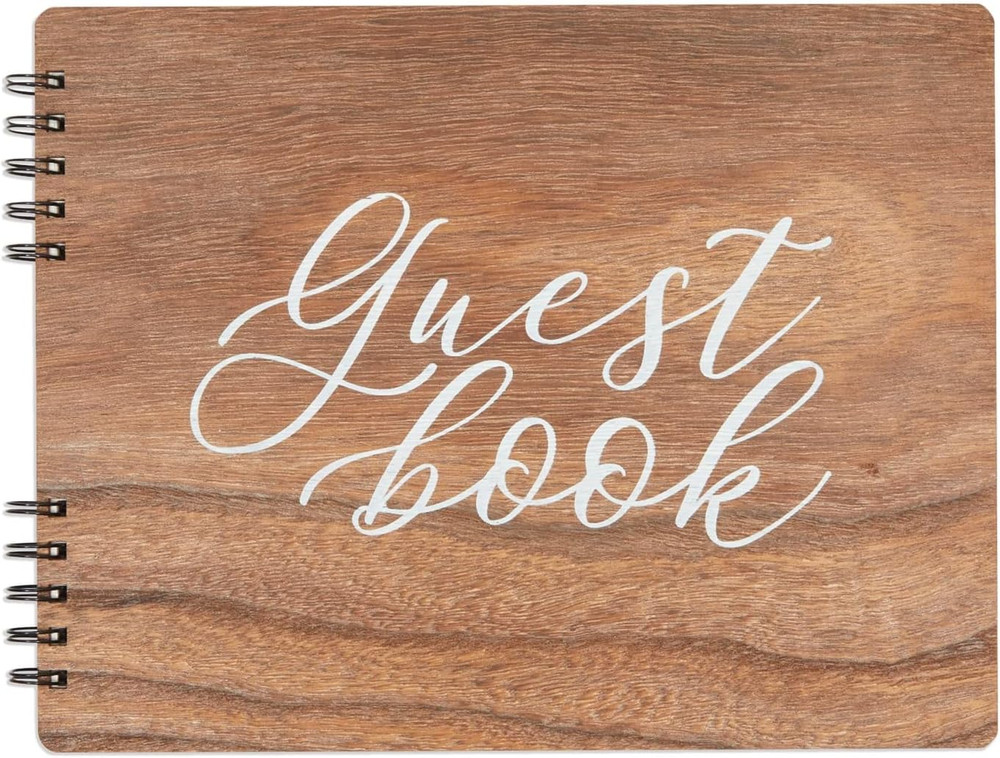 Rustic Wooden Guest Book for Party – 112 Pages, 11.25 X 8.75 in Brown Wood Cover