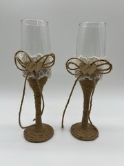 4 Pcs Set Rustic-Style Wedding Cake Knife and Server Set with Champagne Glasses
