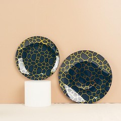 20 NAVY BLUE Plastic DINNER SALAD GOLD Geometric Design Home Events Tableware