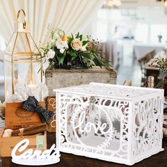 Diy White Wedding Card Box With Lock And String Lights Pvc Hollow Card Box Gradu