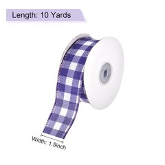 Plaid Check Ribbon, 1.5 Inch x 10 Yards Gingham Ribbon, Dark Blue