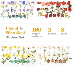 320Pcs Realistic Transparent Flower & Wax Seal Stickers – Easy Peel Clear Botani