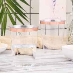 9 oz Clear with Rose Gold Rim Plastic Disposable Cups Party Tableware Wedding
