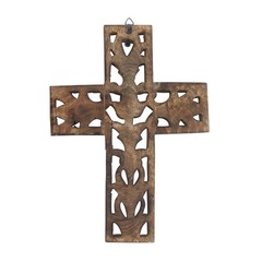 Deco 79 Mango Wood Biblical Carved Cross Wall Decor, 9″ x 1″ x 12″, Brown