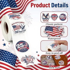 500 Pcs 4th of July Stickers Roll 1.5 Inch Patriotic Self Adhesive Labels 1776