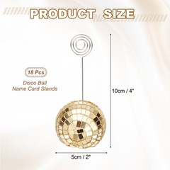 2in Disco Ball Place Card Holder, 18pcs Number Holders with Clips, Dark Gold