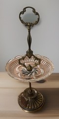 Brass & Etched Glass Vintage Ashtray Centerpiece 16 IN.