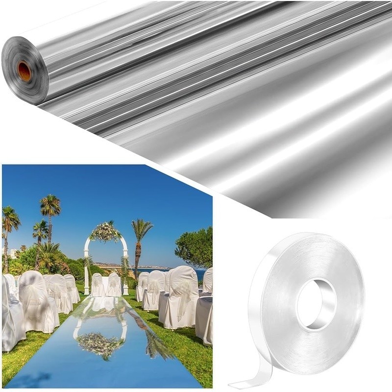 3.3×98.4 ft Mirror Rug Aisle Runner for Wedding Ceremony Double Sided Reflective