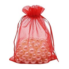 Organza Bags 100pcs, 5 x 7 inches Christmas Gift Drawstring Bags Mesh Red