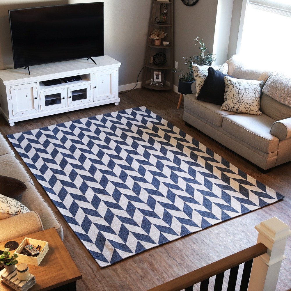Geometric Affinity Indoor Area Rug – Steel Blue – 8 ft x 10 ft by Sunnydaze