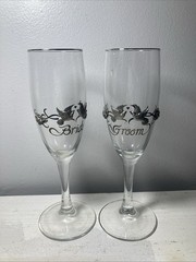 3D Doves Pewter Bride Groom Wedding Champagne Flute Glass