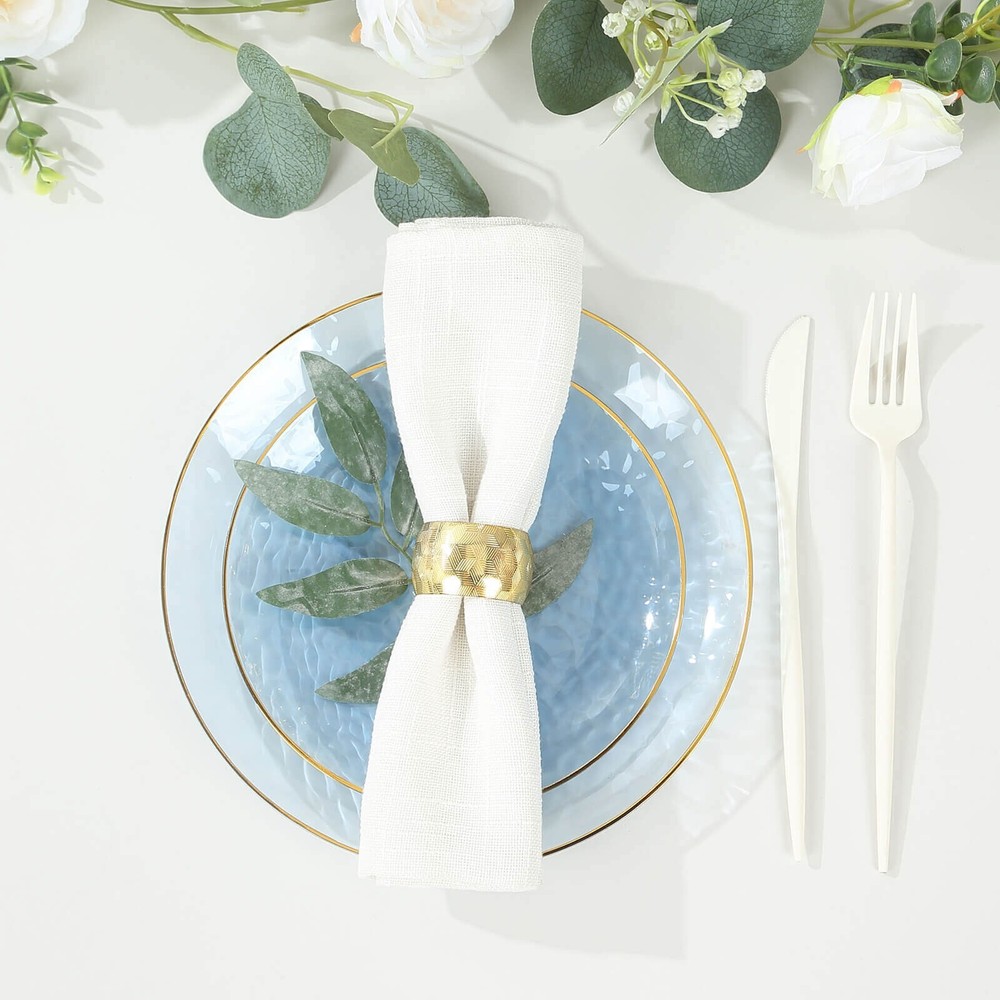 TRANSPARENT DUSTY BLUE 10 Glossy 8″ Round Plastic Salad PLATES GOLD Rim Party